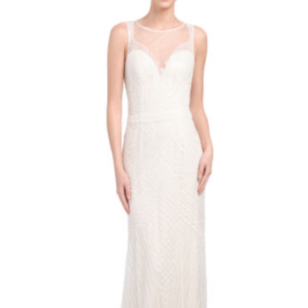 Basix Black Label Mesh Embellished Beaded Dress Gown NWT Color Ivory Size 4 - Picture 2 of 16